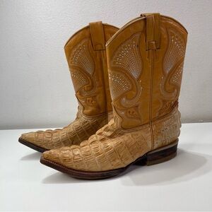 Vtg Guayson Boots Leather Alligator Pointed Toe  Cowboy Western Men 5 Narrow